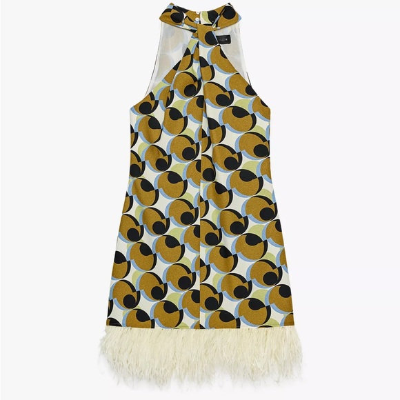 Zara Geometric Feather Trim Dress - Picture 2 of 5